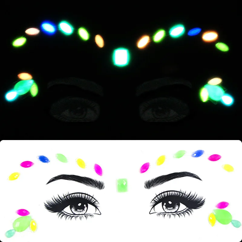 Наклейки с кристаллами для лица, сверлящие светящиеся наклейки для глаз, временные наклейки для татуировки, смоляные украшения для лица, драгоценные камни, праздничные вечерние наклейки для макияжа - Цвет: 16