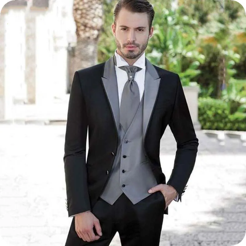 

Italian Black Satin Men Suit For Wedding Bridegroom Blazer Prom Custom Made Tuxedo Slim Fit Formal Terno Masculino Groom 3Pieces