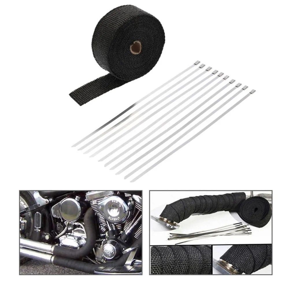 15M 5CM 10M 5CM Motorcycle font b Exhaust b font Insulation Tape with 10 Fixed Ties