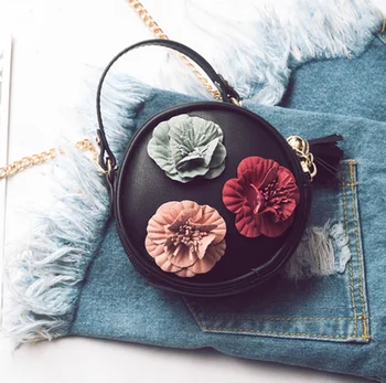 

by dhl or ems 50pcs Women Fashion Handbag Retro Female Shoulder Stereo Flowers Leather Bag Round Zipper Tassel Small Tote