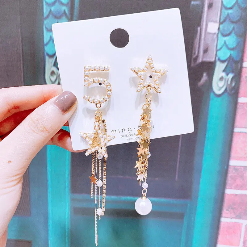 

Trendy Style 5 Earrings Pearl Earring Boucle Femme Pentagonal Pendant Chic Jewelry