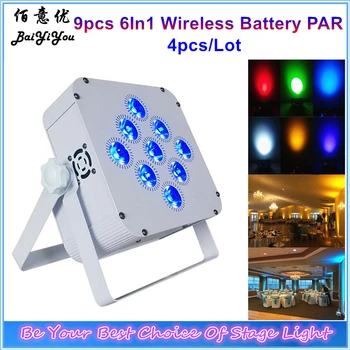 

4x Good Quality 9pcs*18W RGBWA+UV 6 In 1 Wireless DMX IRC LED Flat Battery Par Light 9pcs LED Battery Par Wash Up Lighting