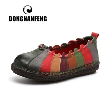 DONGNANFENG/женские плоские туфли для мамы из натуральной коровьей кожи; повседневные лоферы из искусственной кожи в винтажном стиле; слипоны из свиной кожи на резиновой подошве; Размеры 35-40; YD-2