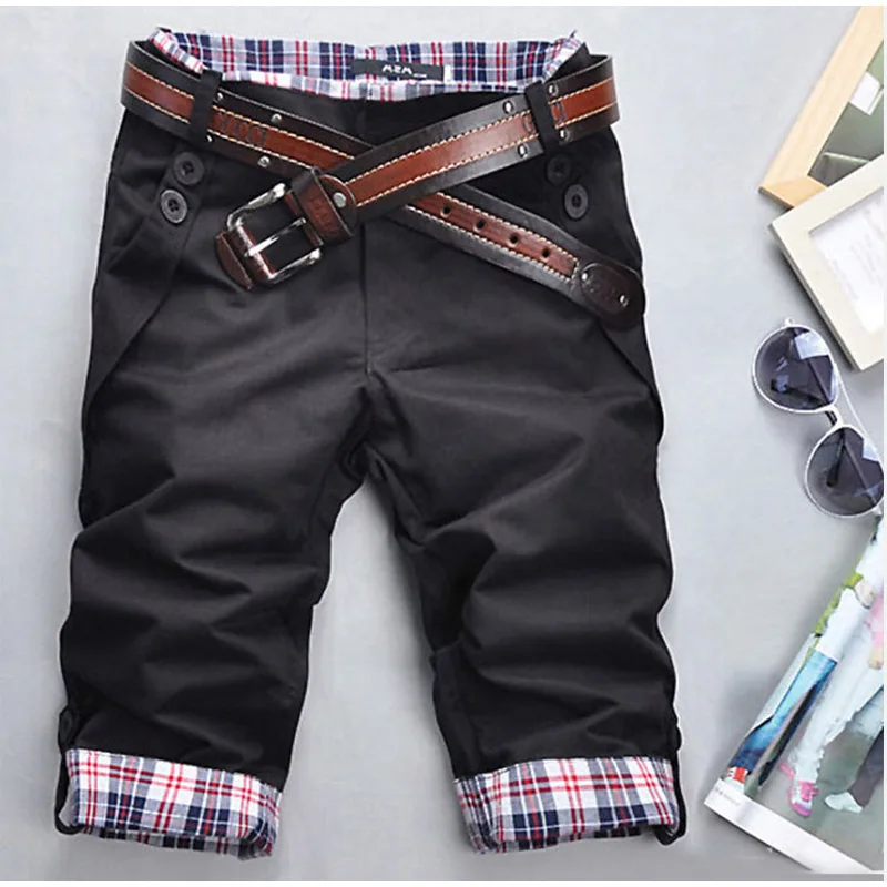 Клетчатые Лоскутные декоративные карманы укороченные мужские брюки корейский стиль повседневные мужские брюки Летние повседневные мужские короткие брюки