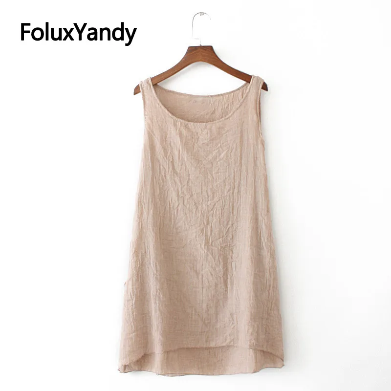 

Double Layers Cotton and Linen Tanks Women Sleeveless Tops Plus Size XXXL Casual Thin Solid Summer Tank Tops KKFY3710