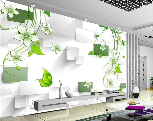 Papel pintado 3d para habitación de moda flores hoja verde Fondo pared