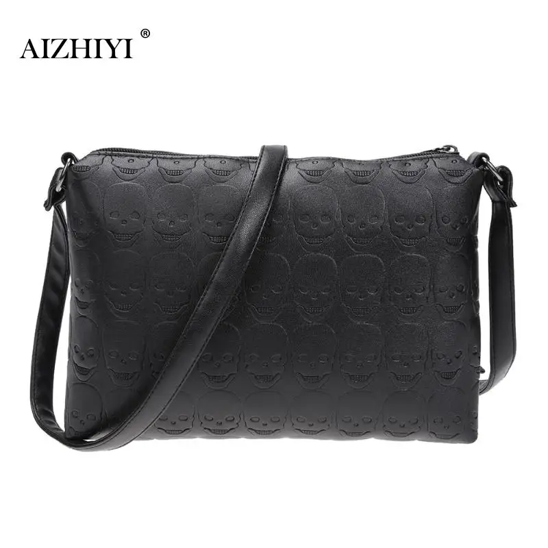 

Women Small Messenger Bags Soft PU Leather Skull Zipper Envelope Crossbody Bag Female Fashion Girl Chain Shoulder Handbags
