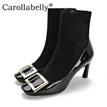 Новинка; модная туфля-лодчка; носки; осенне-зимние ботильоны на молнии; женская обувь с острым носком и пряжкой на шпильках; размеры 34-40