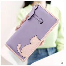 2015 New Hot Mode Chat Imprimé Lady Portefeuille Sacs Zipper Porte-Monnaie Sac À Main de Femmes Style Long Bourse