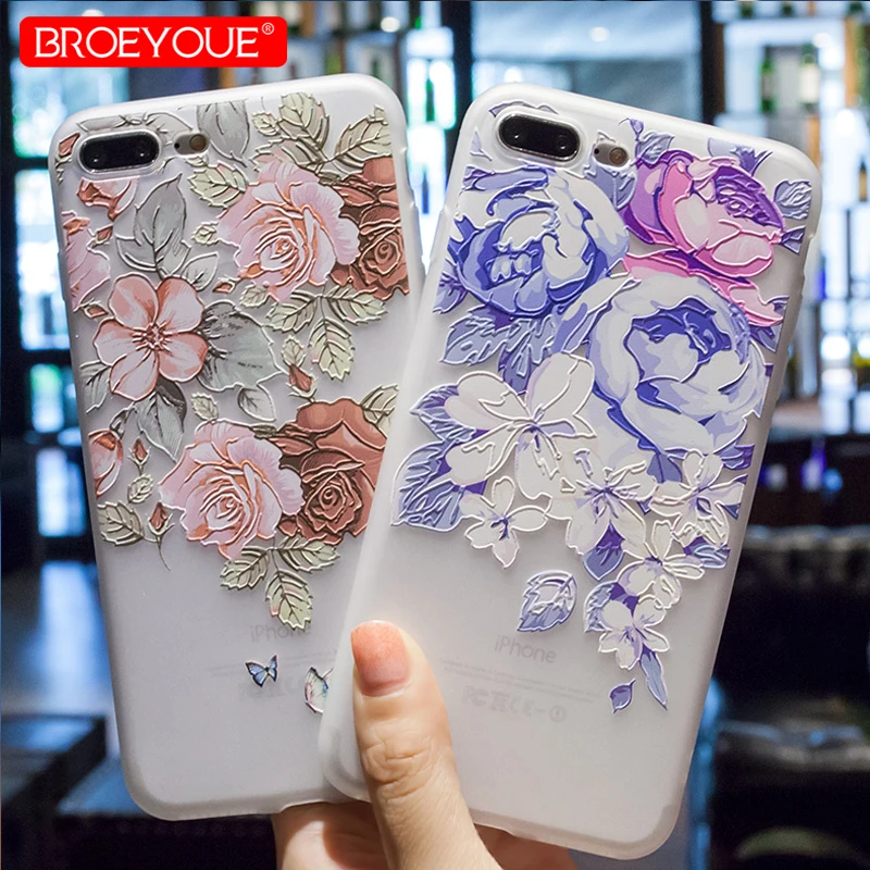 

BROEYOUE 3D Relief Case For iPhone X 7 6 6S 8 Plus 5S 5 Soft TPU Silicone Flower Floral Case Back Cover For iPhone 5 5S 6 6S X