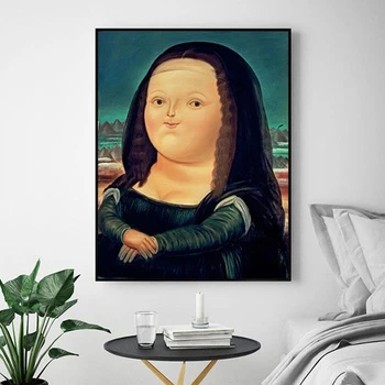 

Cute Fat Mona Lisa Painting Cartoon Funny Mona Lisa Poster Print Big Size Wall Art for Living Room Nordic Cuadros Salon Tableaux
