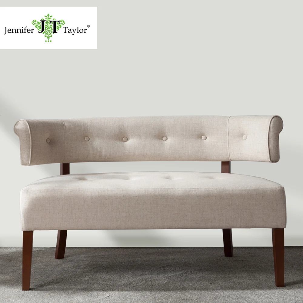 Jennifer Taylor, Settee, Natural, Linen Blend, Hand Tufted, Wooden Legs