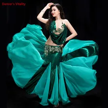 Женский комплект из 2 предметов для выступлений, танца живота, шоу в костюме, бюстгальтер+ юбка в виде рыбьего хвоста, Одежда для танцев, платье для соревнований по танцам живота