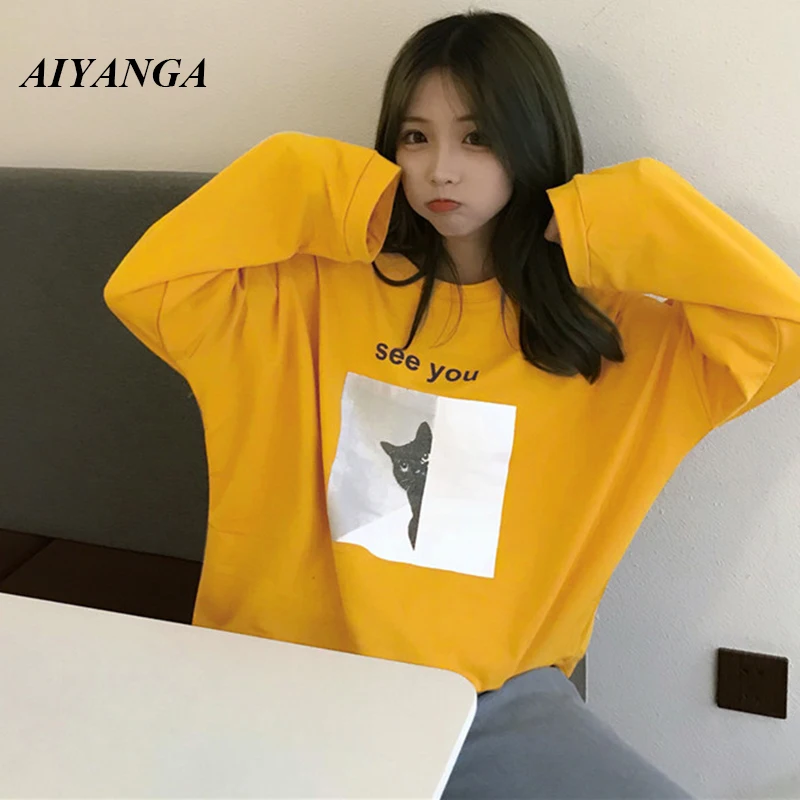 

2018 Harajuku Women Casual "See You" Letter Print T Shirt For Girls Autumn Female TShirt Long Sleeved Ladies T-shirts Woman Tops