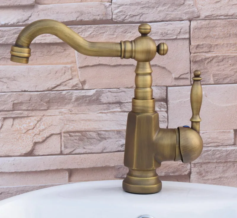Antique Brass Single Hole Single Handle Lever Swivel Spout Kitchen Sink Bathroom Vessel Basin Faucet Mixer Tap anf249