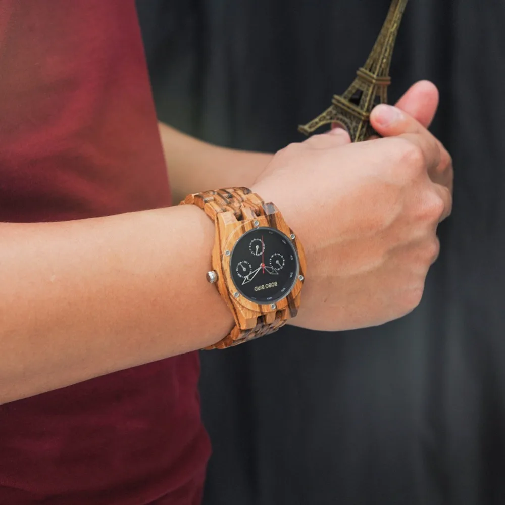 BOBO BIRD CEN11 Six Hands New Wooden Watch Men Top Brand Luxury Uomo Orologio Fashion Watches for Men in Paper Gift Box