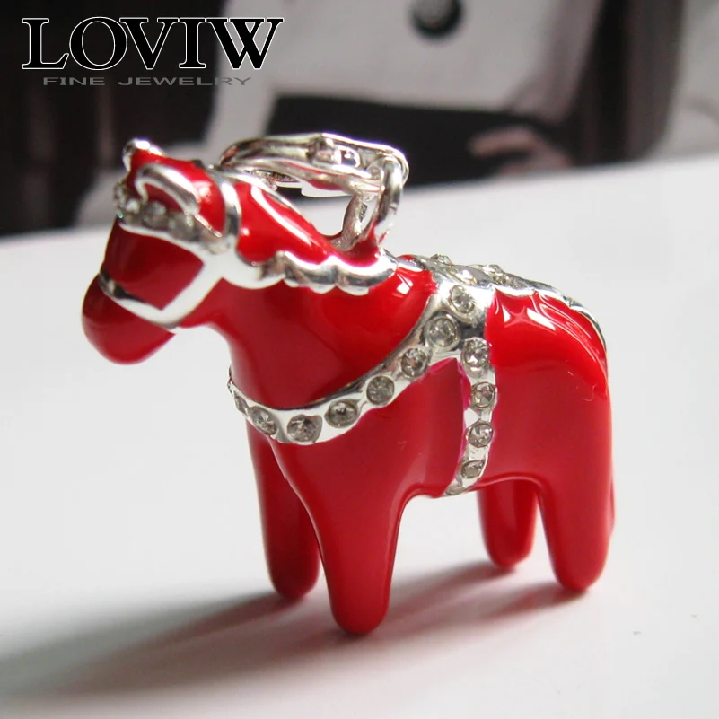 

Three-dimensional Big Swedish Dala Horse pendant thomas Style dalarna Jewelry gift 925 sterling Silver charm pendants with clasp