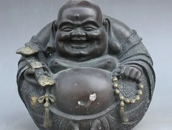 

YM 322 Olf Folk Budismo Bronze Feliz Buda Maitreya Segure Contas Ruyi