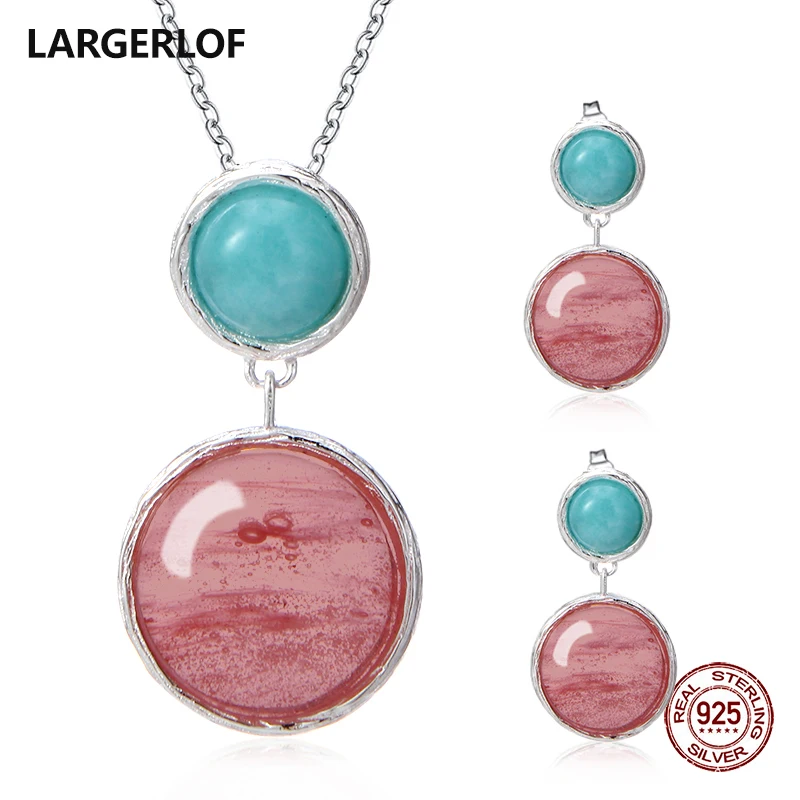 

LARGERLOF 925 Sterling Silver Jewelry Sets Women Handmade Jade Silver Jewelry 925 Set Jewelry JS45010