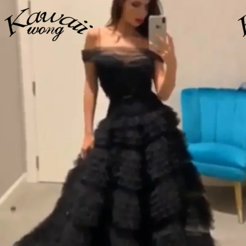 

Women Elegant Long Princess Boat-neck Evening Dresses Black Elegant Formal Prom Dress Party Evening Dresses Plus Size KW0016
