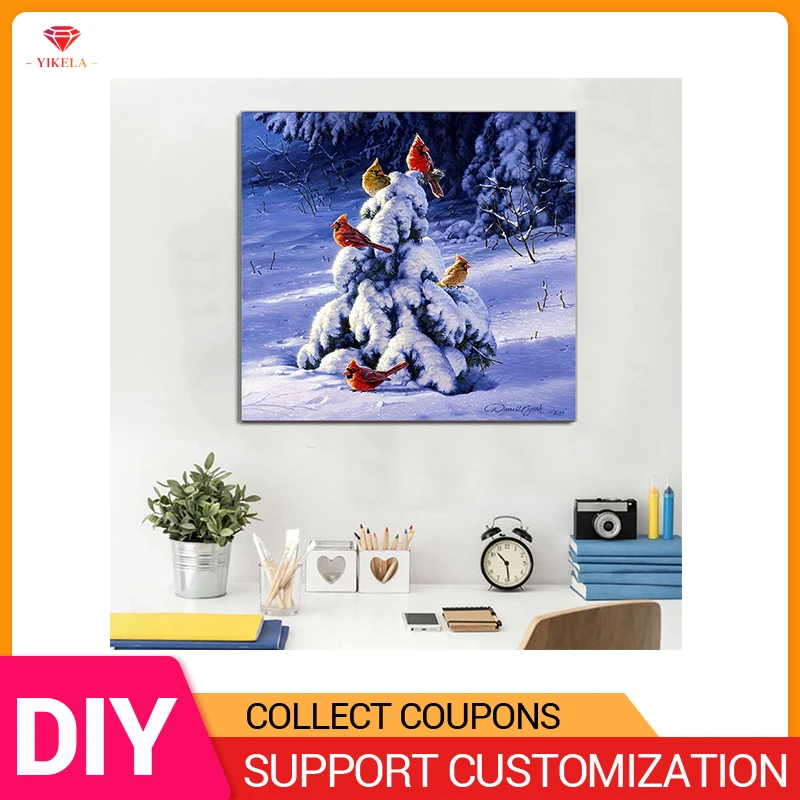 

YIKELA 5D diy Christmas Tree Birds diamond painting Home Decoration Diamond Embroidery Square Full Mosaic Needlework Gift