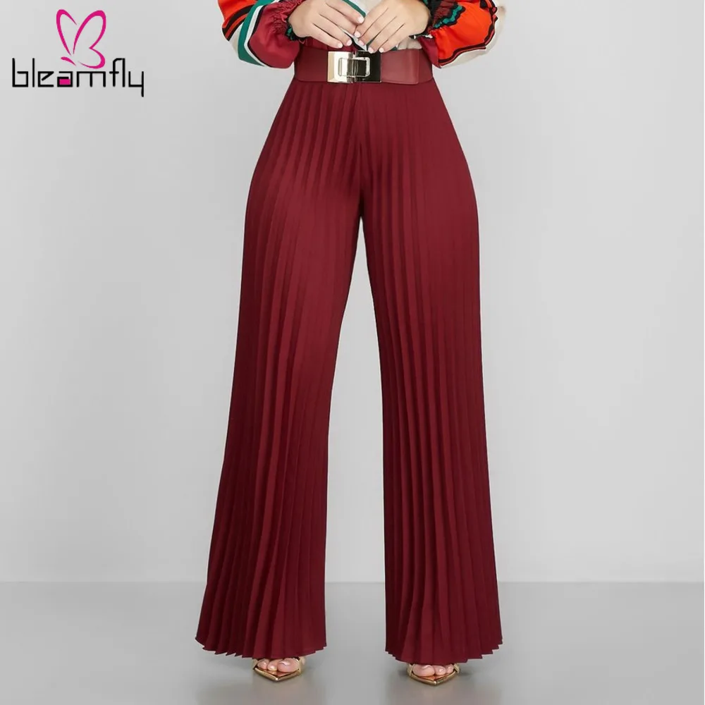 

Summer Sexy High Waist Pants Brief Full Length Trousers Pleated Casual Pants Women Streetwear Wide Leg Office Wokr Pants
