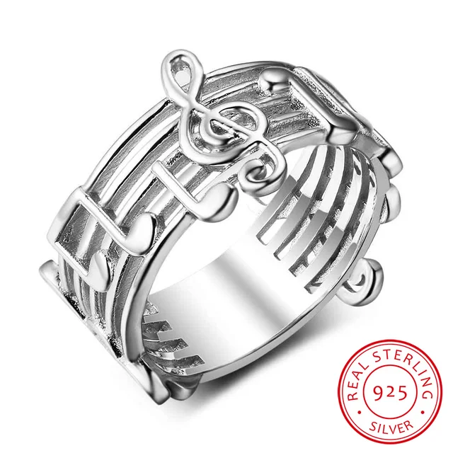 925 Sterling Sliver Rings for Women Musical Note Pattern Rings For Music Lover T 925 Sterling Sliver Rings for Women Musical Note Pattern Rings For Music Lover T