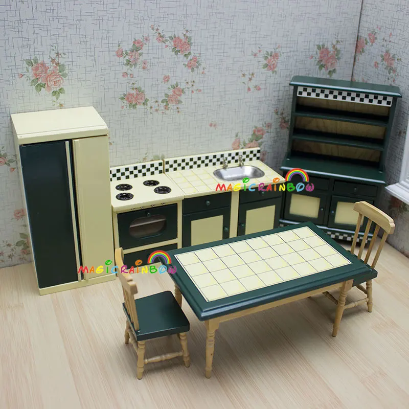 Куклы кухонный шкаф для мебели духовка обеденный стол стулья макеты кукольного домика 1:12 кухня и столовая 7 шт набор