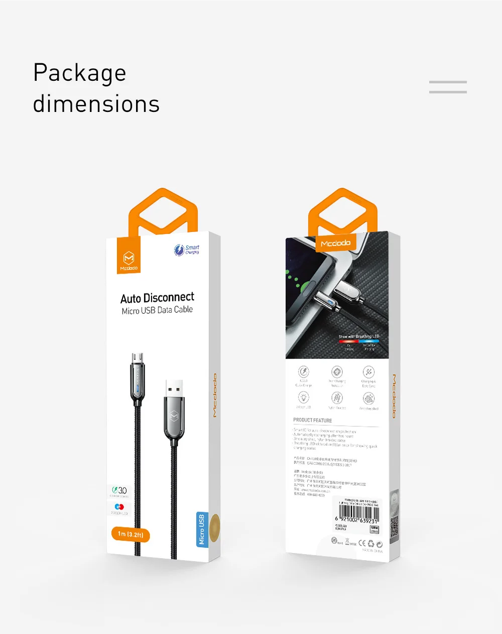 10 шт./лот Mcdodo Micro USB кабель 3A Быстрая зарядка Авто разъединитель для samsung S7 Xiaomi Redmi планшет Android, телефон зарядное устройство Шнур