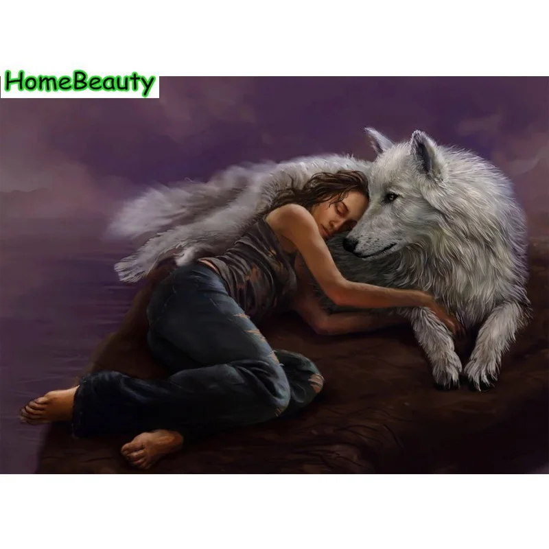 

Diy oil painting by numbers wolf girl canvas wall picture for living room Modular picture coloring paint by numbers E955
