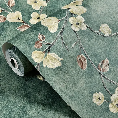 Самоклеющаяся настенная бумага Ретро пасторальные цветы Настенная Наклейка для гостиной ТВ диван спальня домашний Декор ПВХ водонепроницаемая настенная бумага 3 D - Цвет: Dark Green