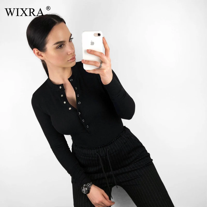 Kaufen Wixra Langarm Bodys Taste Solide Playsuits Alle Basis Spiel Bodycon Weibliche Winter Frühling Tops Frauen Kleidung