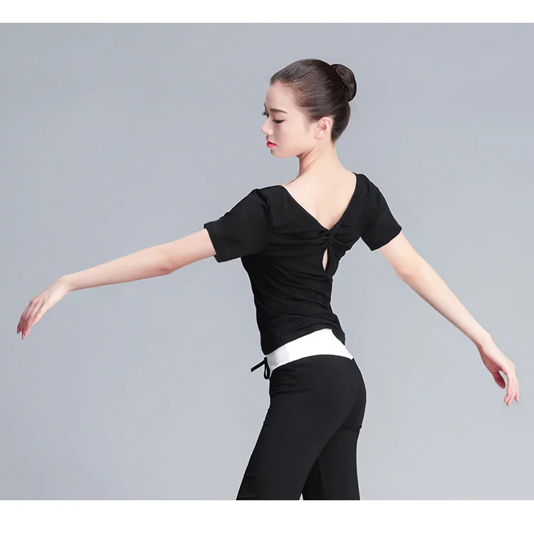 Профессиональные женские топы для бальных танцев, 2 шт., балетные костюмы, черная танцевальная футболка для женщин, танцевальный костюм
