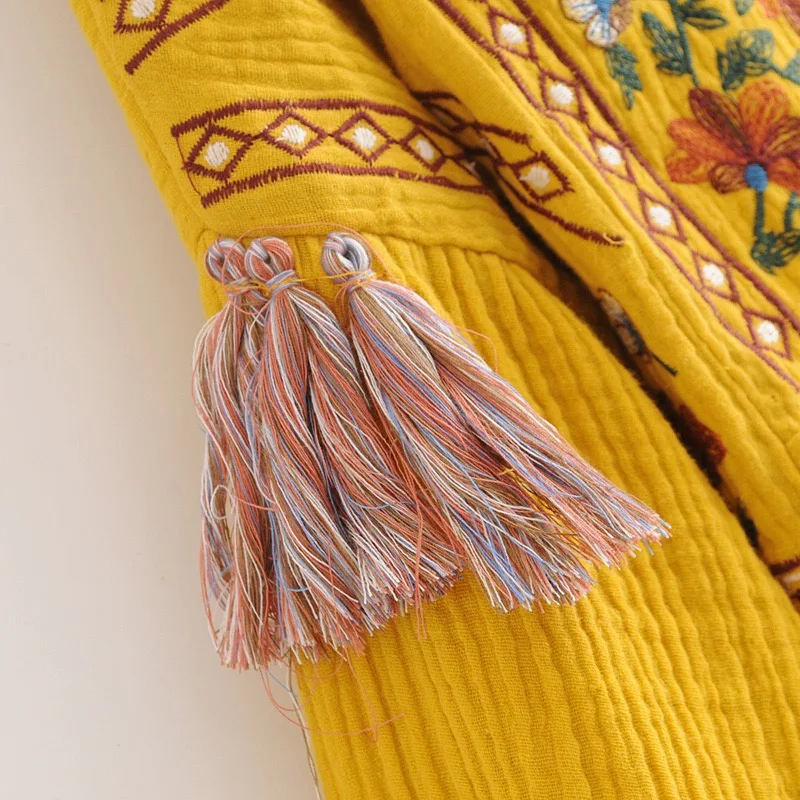 VOGUEIN Новая женская желтая блузка с цветочной вышивкой и рукавом 3/4, топы