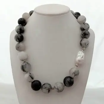 

20" White Keshi Pearl 16mm Round Rutilated Crystal Necklace