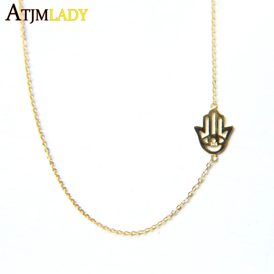 

Collier Real Maxi Necklace Collares 2018 Fine 925 Sterling High Quality Women Simple Design Fatimas Hand Hamsa Sideway Necklace