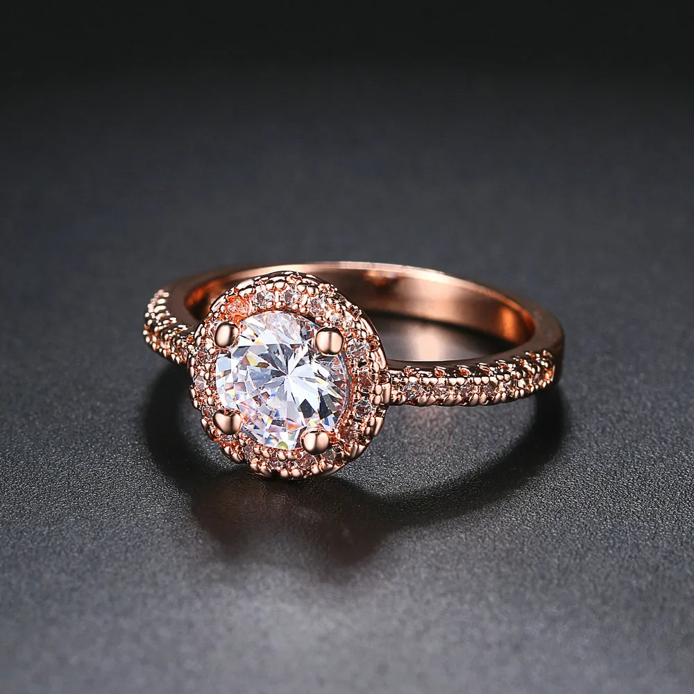 От Double Fair марки Cubic Zirconia обручение/обручальные кольца Белый/розовое золото Цвет