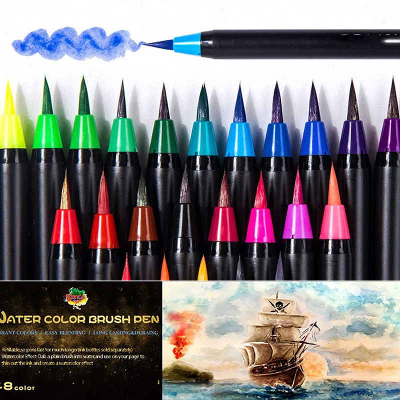 Art Markers Coloring Lettering Pen For Calligraphy Water Color Drawing Sketching School Soft Watercolor Brush Set | Канцтовары для