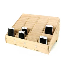 Wooden mobile phone management storage box creative desktop office meeting finishing grid multi cell phone rack shop display bag