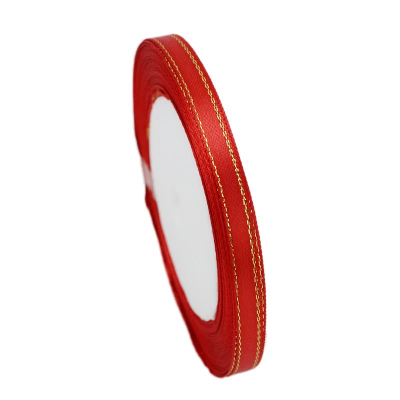 Luxurious Gold Edge Satin Ribbon - High-Quality Gift Packaging, Multiple Widths Available