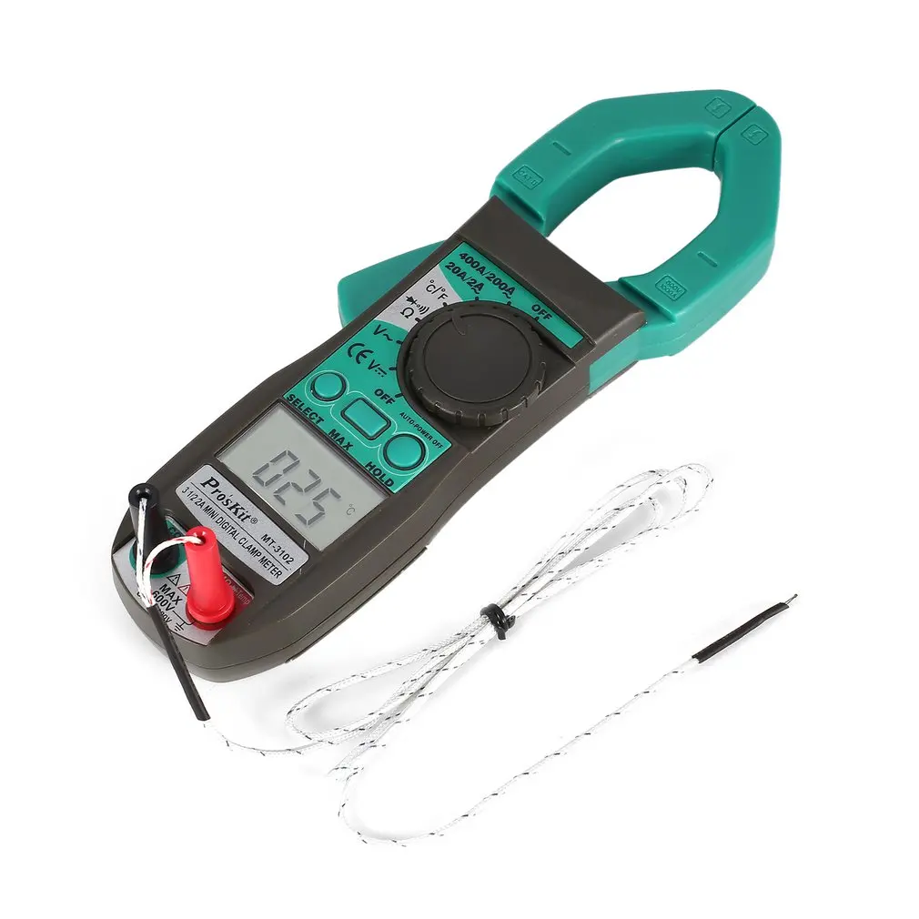 

Pros'Kit MT-3102 LCD 31/2 AC/DC Digital Clamp Meter Voltage Current Resistance Temperature Tester Multimeter Megohmmeter
