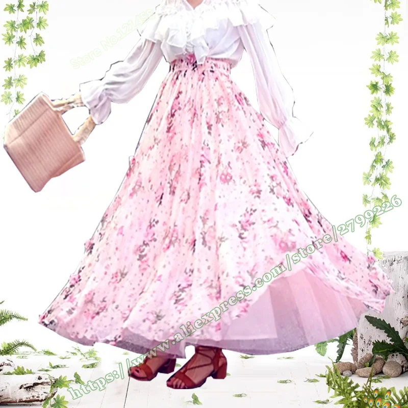 La Plus Dimensions Rose 4xl Maxi Soie De Jupes Et Printemps Fleur D'été Doux Mousseline Femmes 3d En Taille Mignon 2018 Trois Xxxxl Floral Longue PFqtIwx