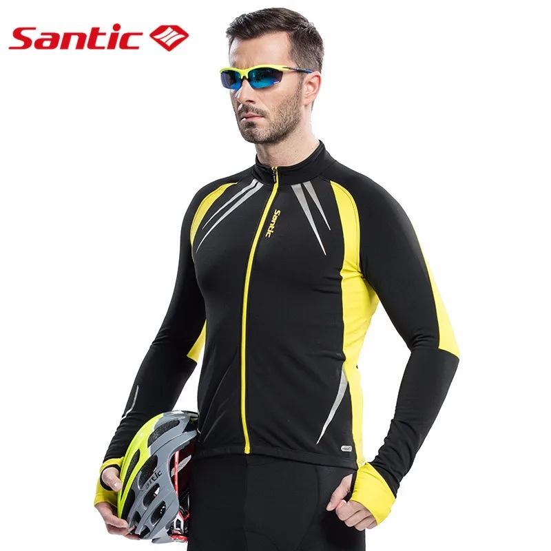 SANTIC Men's Thermal Cycling Jacket Winter Warm Up Fleece Bicycle Clothing Windproof Bicycle