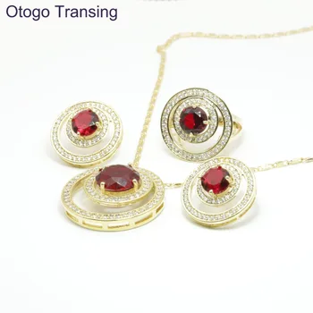 

Otogo Transing Top Quality Red Crystal 925 Sterling Gold Color Women Jewelry Sets Earrings/Pendant/Necklace/Ring made S209