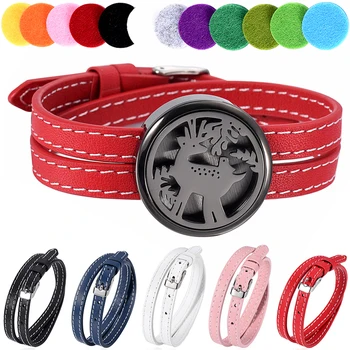 

Stainless Steel Aromatherapy Essential Oil Diffuser Bracelet Leather wrap/Hypo-allergenic Surgical Steel Locket Bracelet 12 Pads