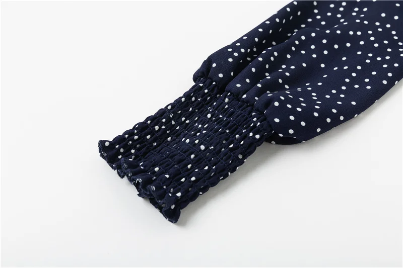 ShejoinSheenjoy Ruffles Chiffon Blouses Women Tops Polka Dot Print Autumn Ladies Shirts V Neck Lantern Sleeve Casual Shirt Top (6)