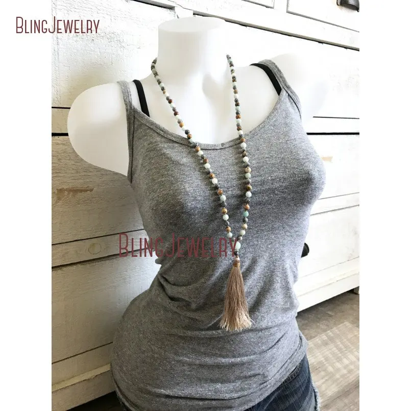 20190314-MN21252-jasper mala beads for confidence amazonite mala necklace hand knotted mala beads 108 bead meditation mala mixed stones silk tassel_1
