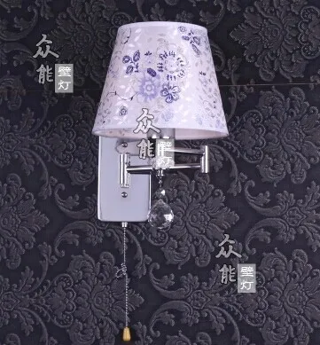 

LED reading lamp pull switch with simple modern fashion silver rocker bedside lamp wall lamp bedroom study