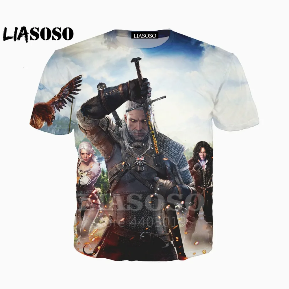 

LIASOSO2018 Summer 3D The Witcher 3 short sleeve T-Shirts Men Women 3D Geralt of Rivia TShirt hit hop Tops Tee A044--82