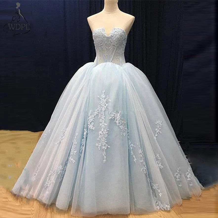 blue tulle gown